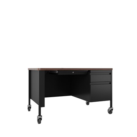 Hirsh Commercial Desks, 30 in D X 29.5 in H, 48 in W X Steel, Black / Walnut 22656